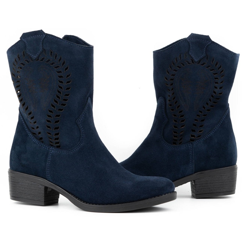 Olivier Women's openwork high heels Angela navy blue boots 3