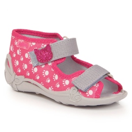 Girls' Velcro slippers with a cat slip on pink Befado 1