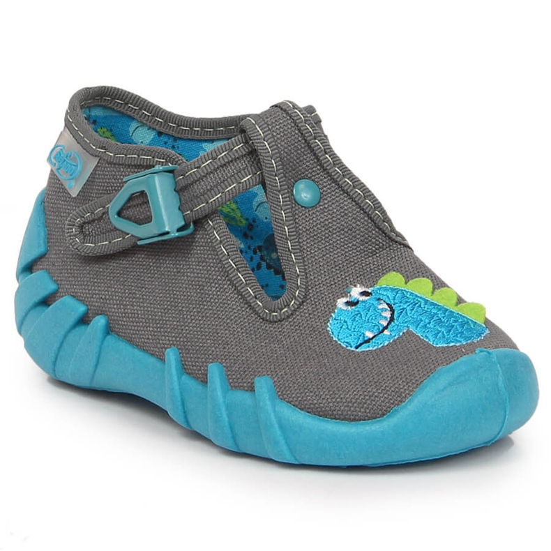 Boys slippers buckle with gray Befado dinosaur grey 1