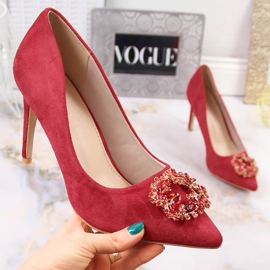 Red suede heels with cubic zirconias Sabatina 1328-1 1