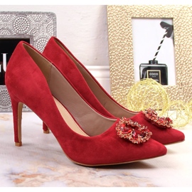 Red suede heels with cubic zirconias Sabatina 1328-1 2