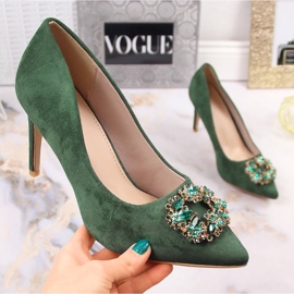 Green suede heels with cubic zirconias Sabatina 1328-1 1