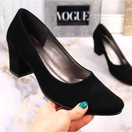 Women's black suede pumps on the post Azali 1470 1