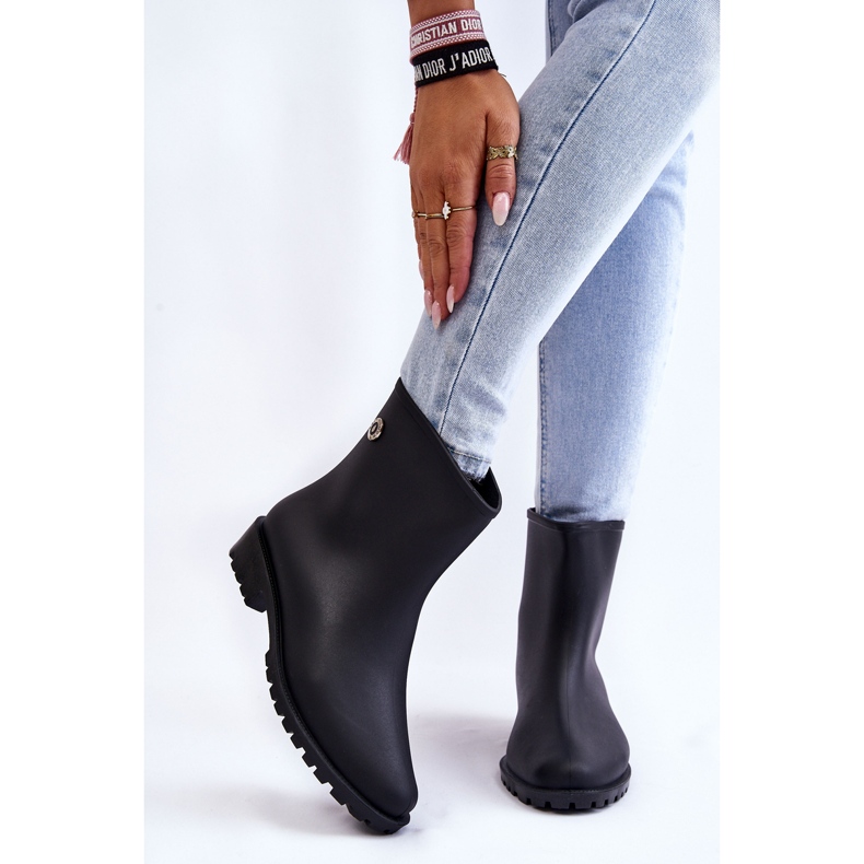 Women's Classic Slip-On Rain Boots Black Floriana 1