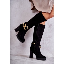 Suede Boots With Detachable Chain, Black 4