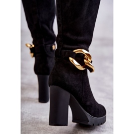 Suede Boots With Detachable Chain, Black 2