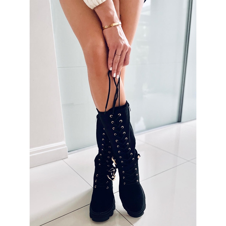 Charlize Black suede lace-up boots 1