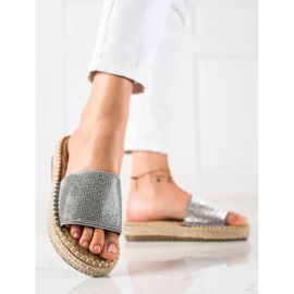 SHELOVET Slippers with cubic zirconia silver grey 1