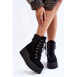 Women's Suede Wedge Boots Black Meniko 1