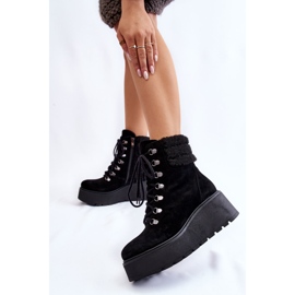 Women's Suede Wedge Boots Black Meniko 2
