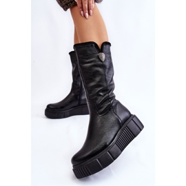 Women's Wool Leather Boots Black Bayla 1
