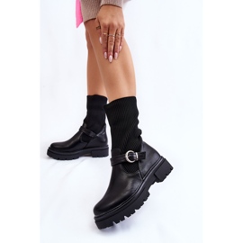 PA1 Women's Sock Boots With Belt Black Alaya 2