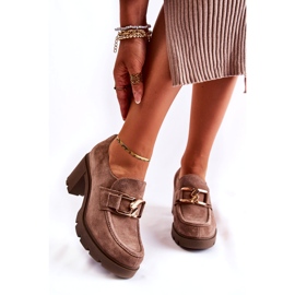 PL5 Dark beige Harmell elegant shoes on a pillar with a golden ornament 4