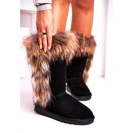 Women's snow boots insulated with fur skin black suede 3