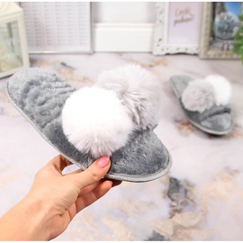 BM Women's fur slippers with pompoms gray Stella grey 1