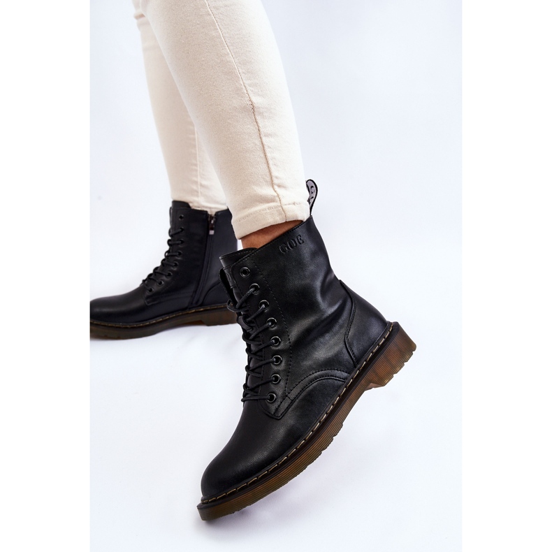 Women's Leather Warm Zipper Boots GOE II2N4060 Black 2