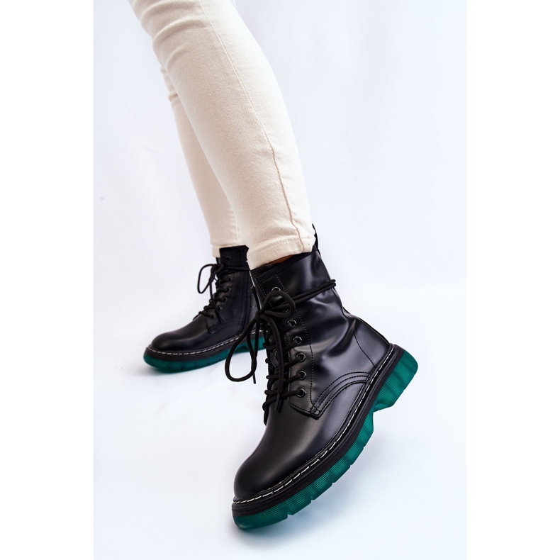Women's Lace Up Boots With Green Sole Black Trinah 2 Women's Lace Up Boots With Green Sole Black Trinah 2