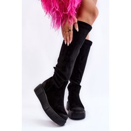 PL5 Suede Platform Knee Boots Black Spectrum 1