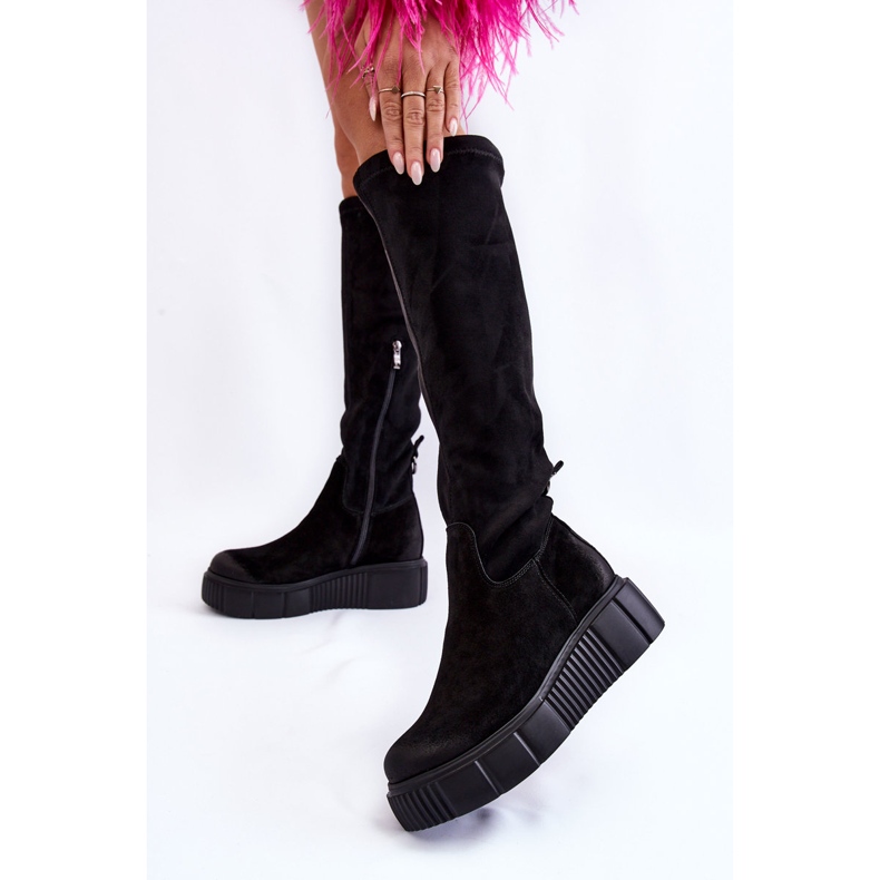 PL5 Suede Platform Knee Boots Black Spectrum 2