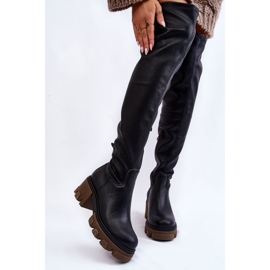PL5 Fashionable Women's Leather Over Knee Boots Black Venise 1