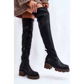 PL5 Fashionable Women's Leather Over Knee Boots Black Venise 2