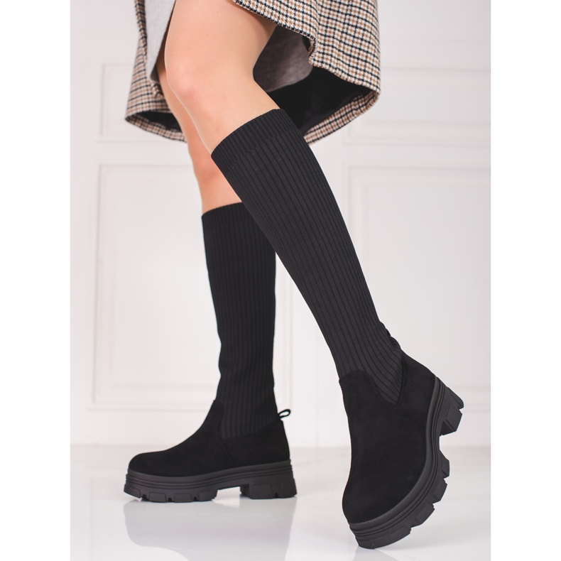 Women's platform boots Shelovet black with an elastic upper 1