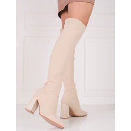 Women's Shelovet V-neck Thigh Highs with elastic upper beige 1