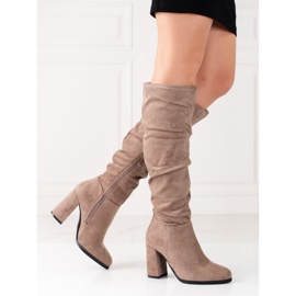 Women's Shelovet high heel boots made of beige ecological suede 1