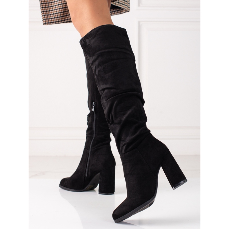 Women's Shelovet high heel boots made of black ecological suede 1