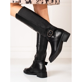 Classic women's boots with Shelovet flat heels black 1