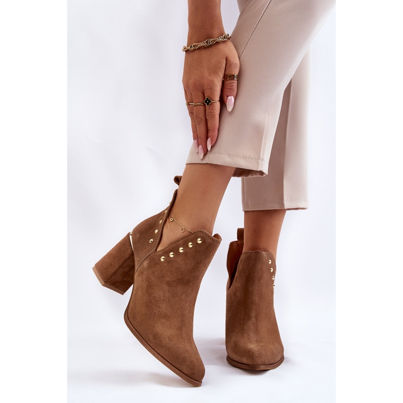 Lewski Shoes Women's Suede Boots With Cutouts Left 3075 Camel brown 1