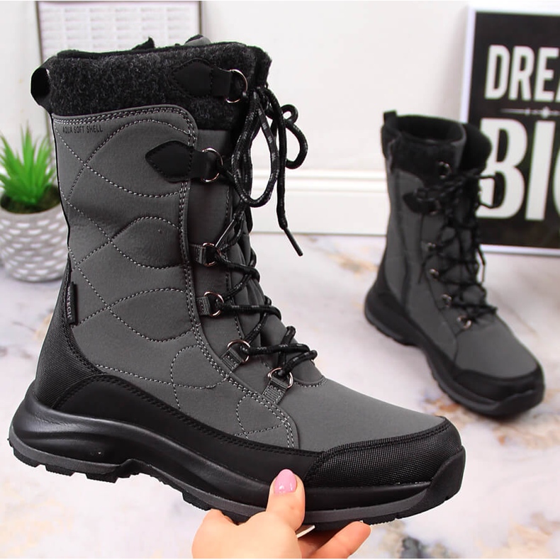 DK 2105 gray waterproof lace-up and zipper snow boots grey 1