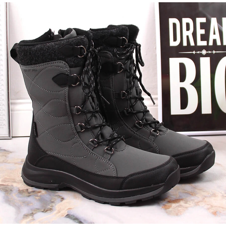 DK 2105 gray waterproof lace-up and zipper snow boots grey 2