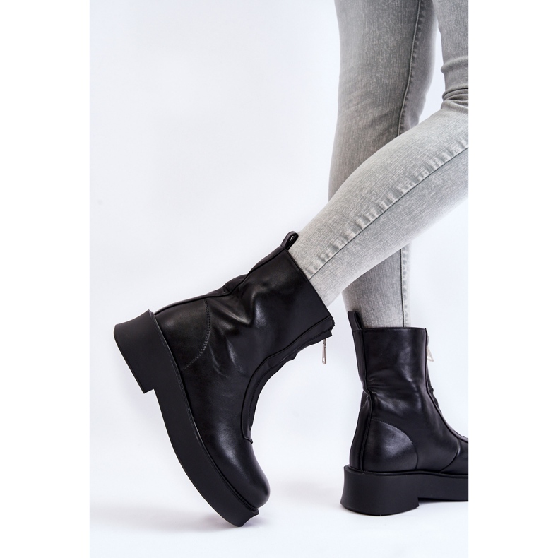 BM Women's Zipper Boots On The Platform Black Laretto 2
