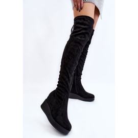 BM Women's Wedge Thigh High Boots Black Elori 2