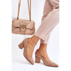 PS1 Classic Suede High Heel Pumps With Beige Derren Embellishments brown 2