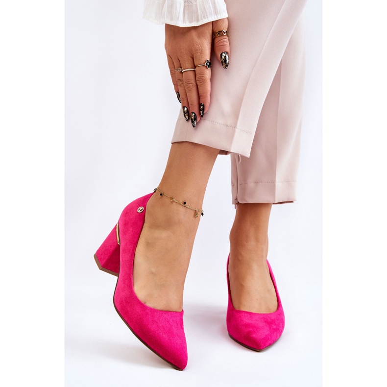 Classic Suede High Heel Pumps With Fuchsia Derren Embellishment pink 1