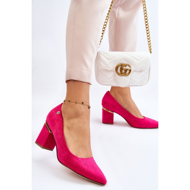 Classic Suede High Heel Pumps With Fuchsia Derren Embellishment pink 2