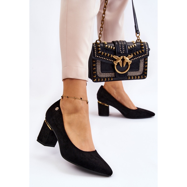 PS1 Classic Suede High Heel Pumps With Black Derren Embellishment 2