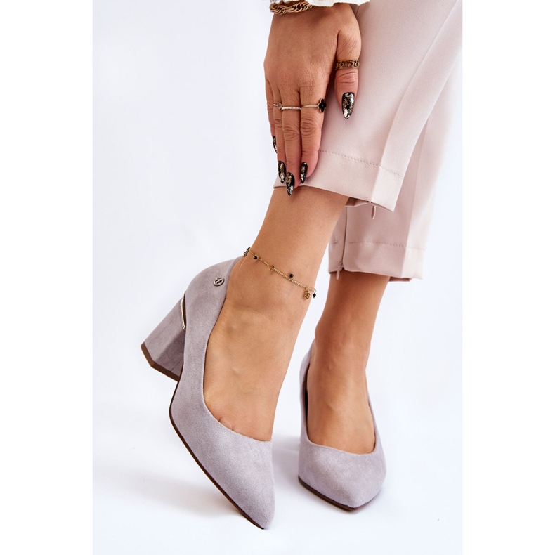 Classic Suede High Heel Pumps With Gray Derren Embellishments grey 1