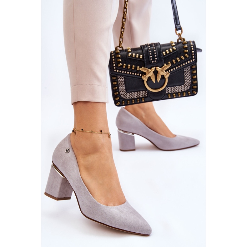 Classic Suede High Heel Pumps With Gray Derren Embellishments grey 2