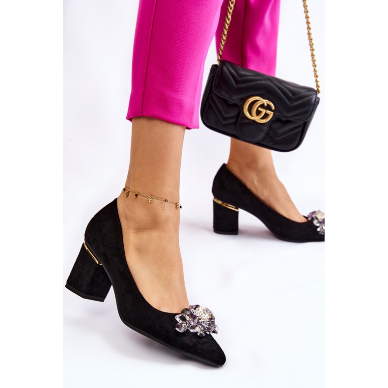 PS1 Elegant Suede Pumps With Black Elianne Decoration 2