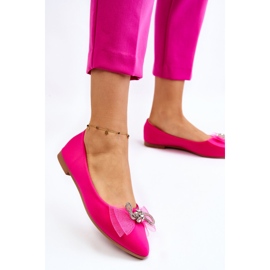 PS1 Women's V-neck Ballerinas With A Decorative Bow Fuchsia Luminous pink 2