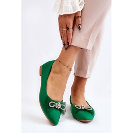 PS1 Women's Pointed Ballerinas With A Decorative Bow Green Luminous 1