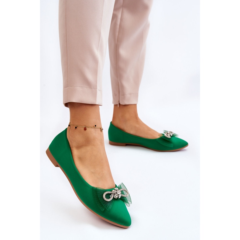 PS1 Women's Pointed Ballerinas With A Decorative Bow Green Luminous 2