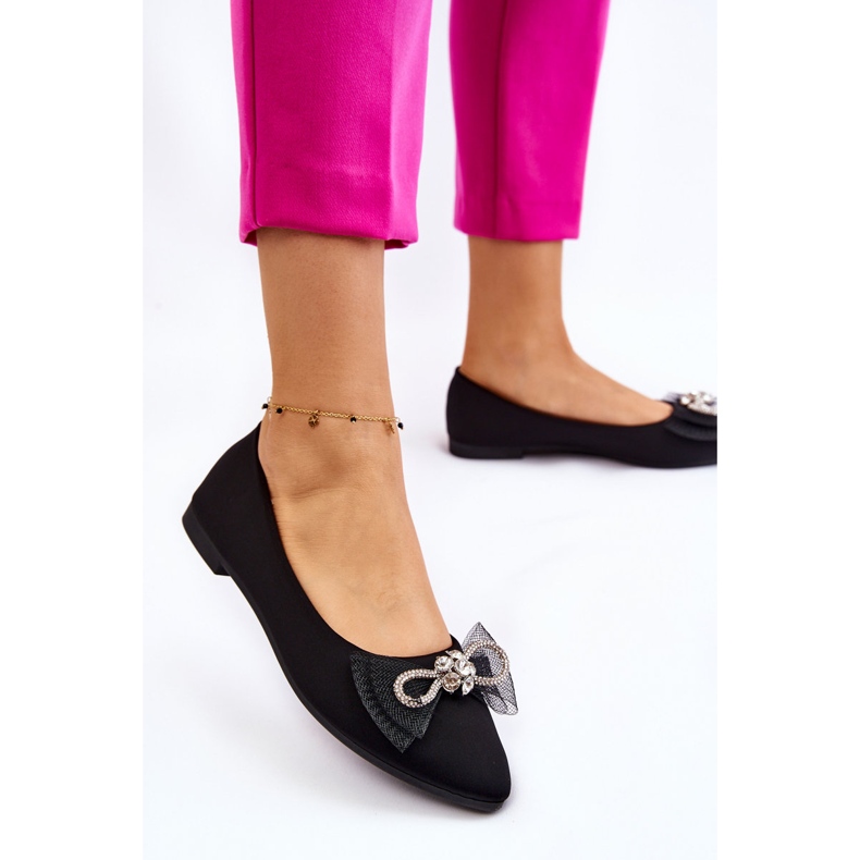 PS1 Women's Pointed Ballerinas With A Decorative Bow Black Luminous 2