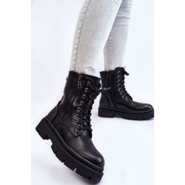 PG1 Women's Leather Lace Up Trapper Boots Black Shanna 2