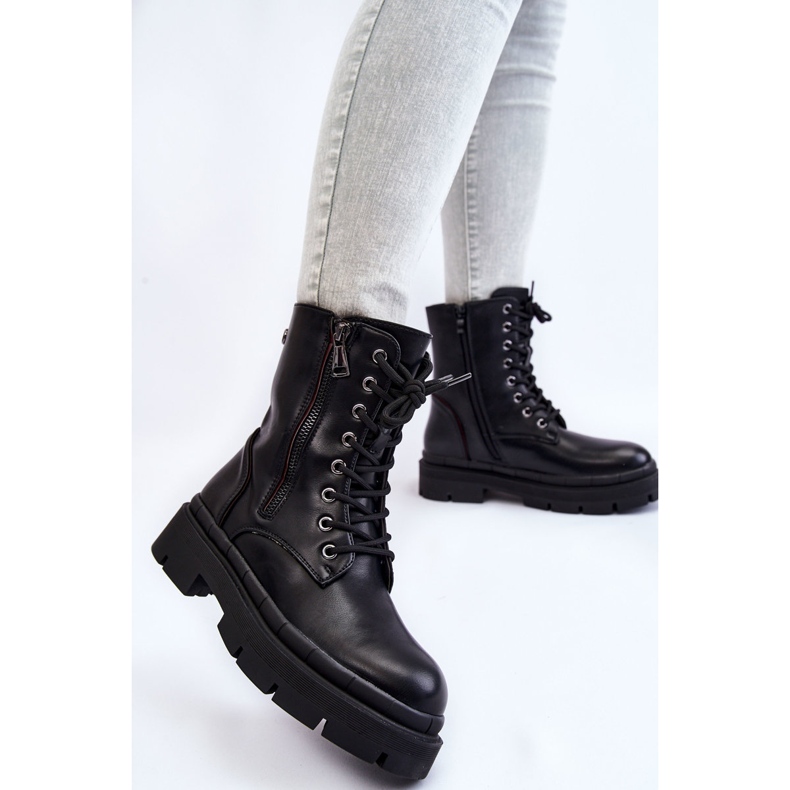PG1 Women's Leather Lace Up Trapper Boots Black Shanna 2