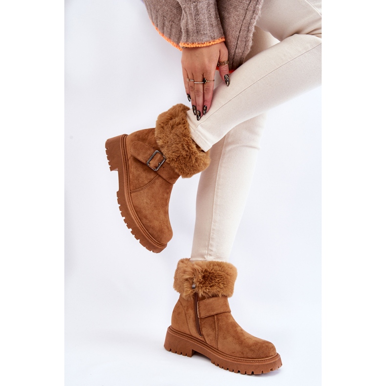 PG1 Camel Conquer Women's Suede Zipper Boots With Fur brown 2