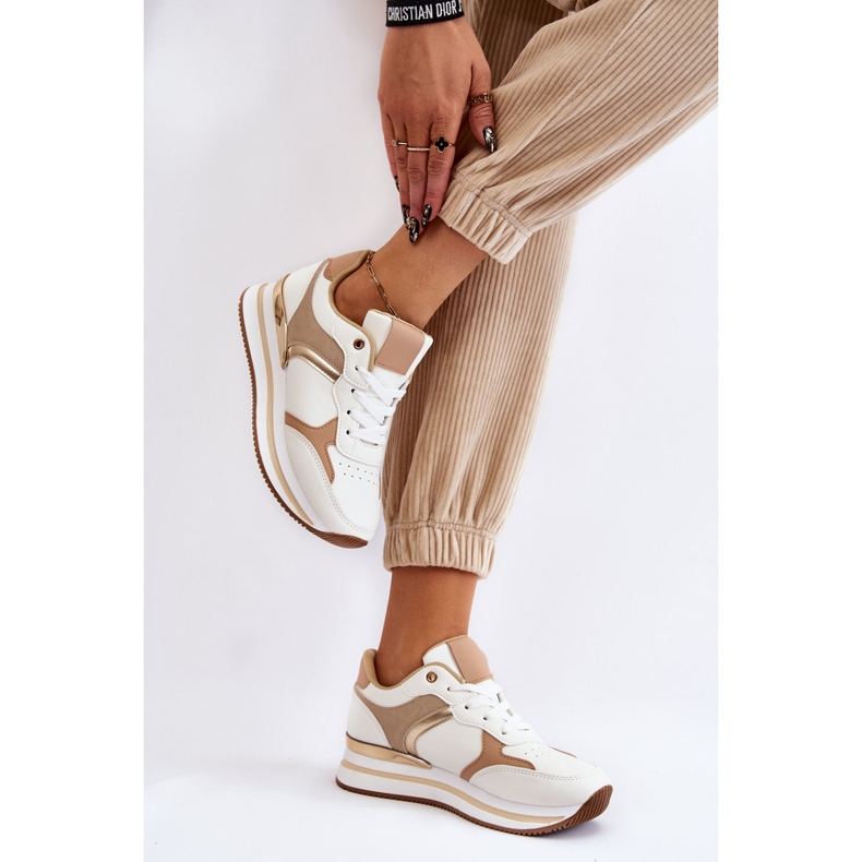 PG1 Women's Fashionable Wedge Sports Shoes White And Beige Yuki 2